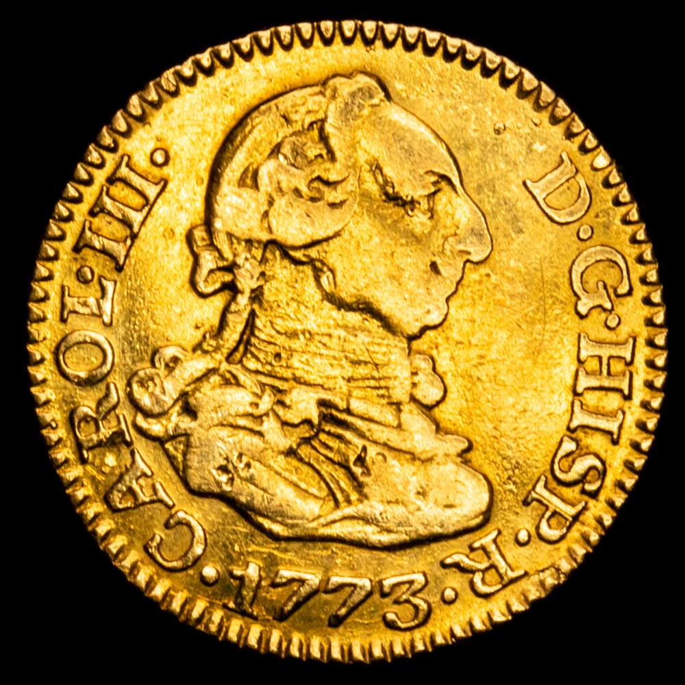 Carlos III (1759-1788). 1/2 escudo. 1773. Madrid. PJ. (Cal-1258). Au. 1,73g. Pequeñas marcas. MBC.