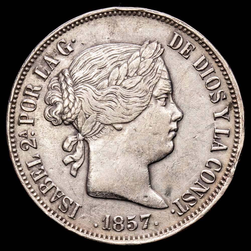 Isabel II (1833-1868). 20 reales. 1857. Madrid. (Cal-614). Ag. 25,74 gramos. MBC+.
