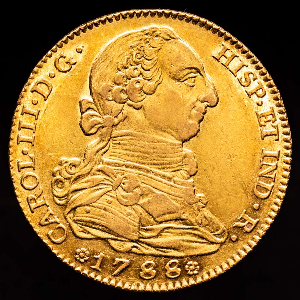 Carlos III (1759-1788). 4 escudos. 1788. Madrid. M. (Cal-1795). Au. 13,57 g. Gran parte de brillo original, sobre todo en reverso. EBC.