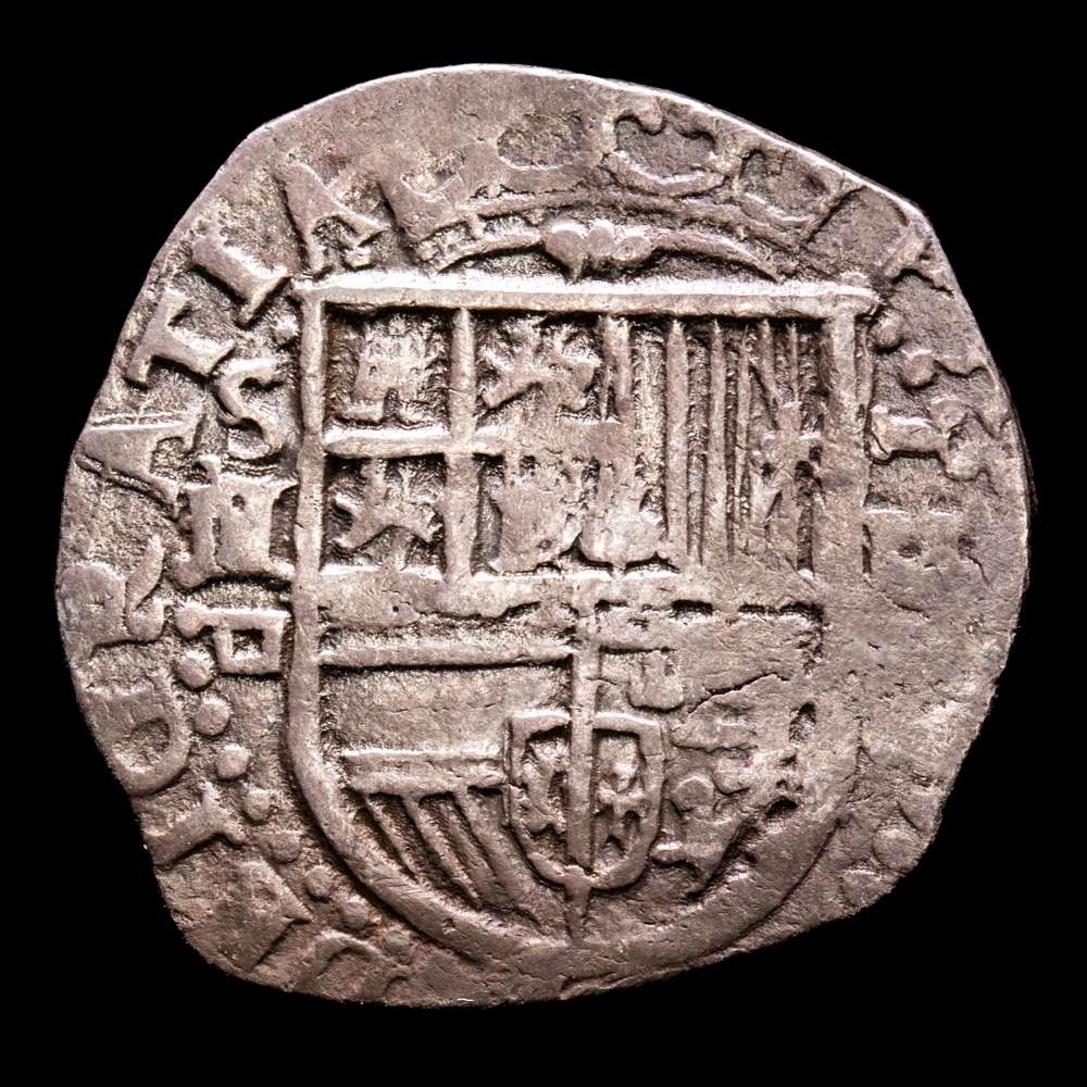 Felipe II (1556-1598). 2 reales. Sevilla. Cal-(407-411)? Tipo 137. Ag. 6,72 g. S/II/d cuadrada a izquierda. XF.