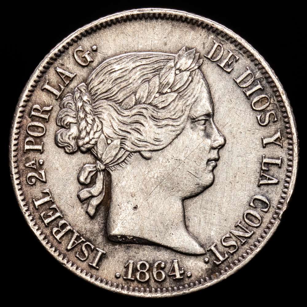 Isabel II (1833-1868). 40 céntimos de escudo. 1864. Madrid. (Cal-499). Ag. 5,01 g. Escasa. MBC+.