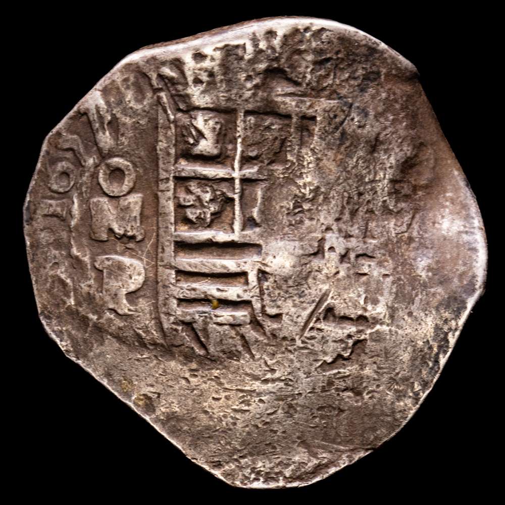 Felipe IV (1621-1665). 8 reales. 1657. México. P. (Cal-1362). Ag. 24,00 g. Resellos orientales en el reverso. MBC-.