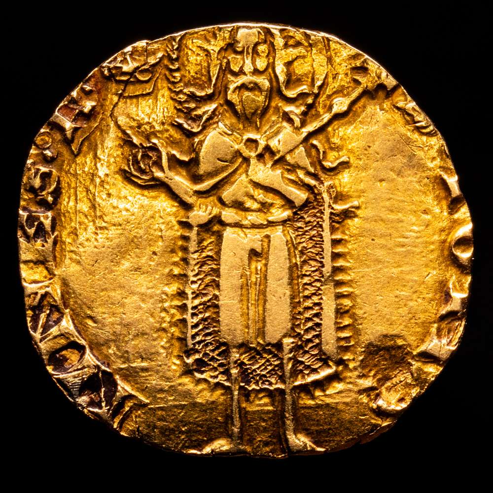 Corona de Aragón. Juan I (1387-1396). Florín. Valencia. (Cru-417). Au. 3,39 gramos. Marca: Corona. MBC+.