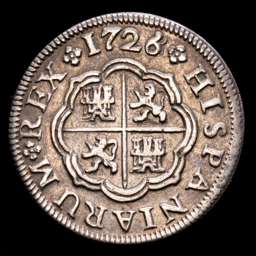 Felipe V (1700-1746). 1 real. 1726/5. Sevilla. J. (Cal-648). Ag. 3,09 g. Sobrefecha. Atractiva. MBC+.