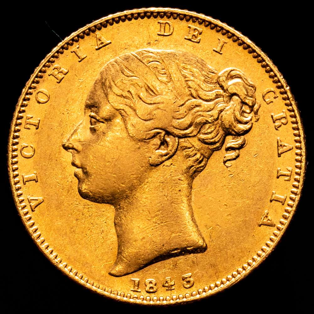 REINO UNIDO. Victoria, 1837-1901. Soberano de oro, 1843. Londres. Fr-387e; KM-736.1; Marsh-26; S-3852B.  7.98 gr. AU.
