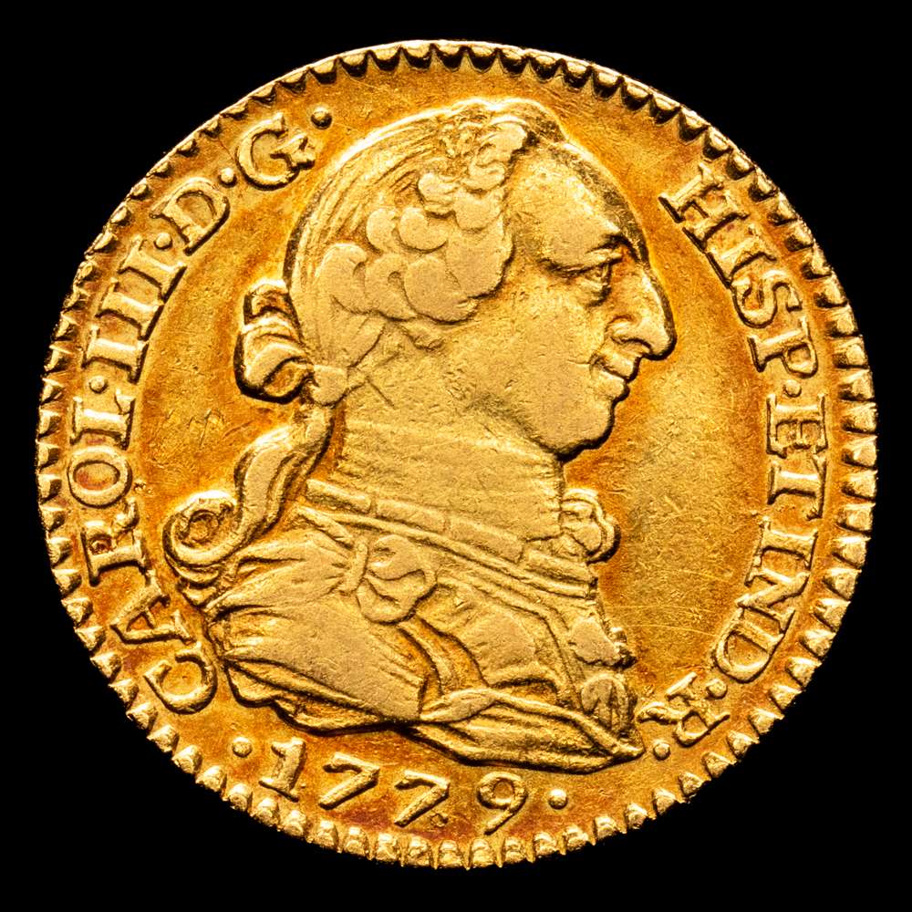 Carlos III. 1779 Madrid. PJ. 1 escudo. (AC. 1358). Precioso color. Escaso en esta condición. 3,41 gramos. EBC-/EBC.