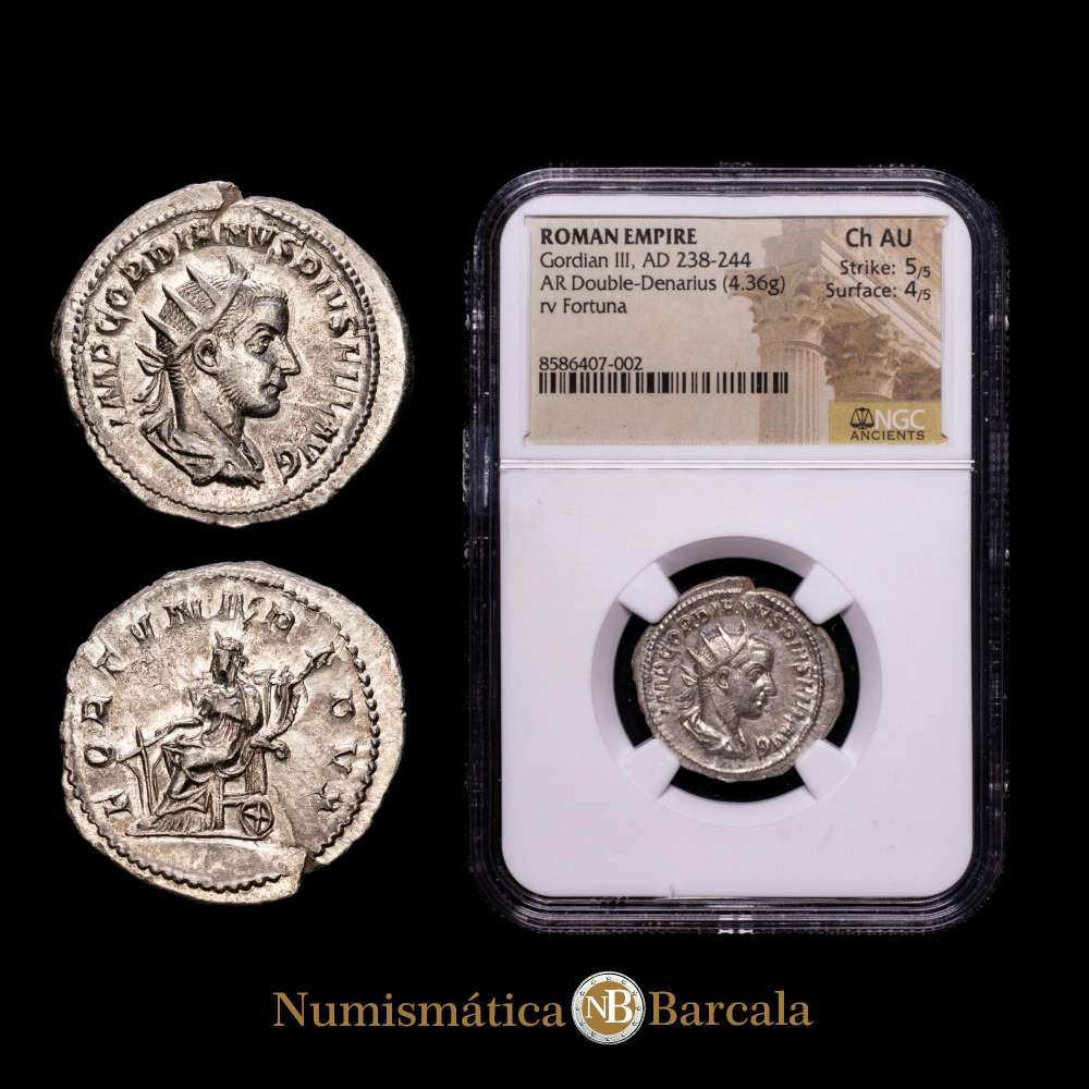 Gordiano III del Imperio Romano . 238-244 d. C. Antoniniano de plata (4,36 g,). Ceca de Roma, 2.ª. RIC IV 144; RSC 98. Encapsulada por NGC como Ch AU Strike: 5/5 Surface: 4/5.