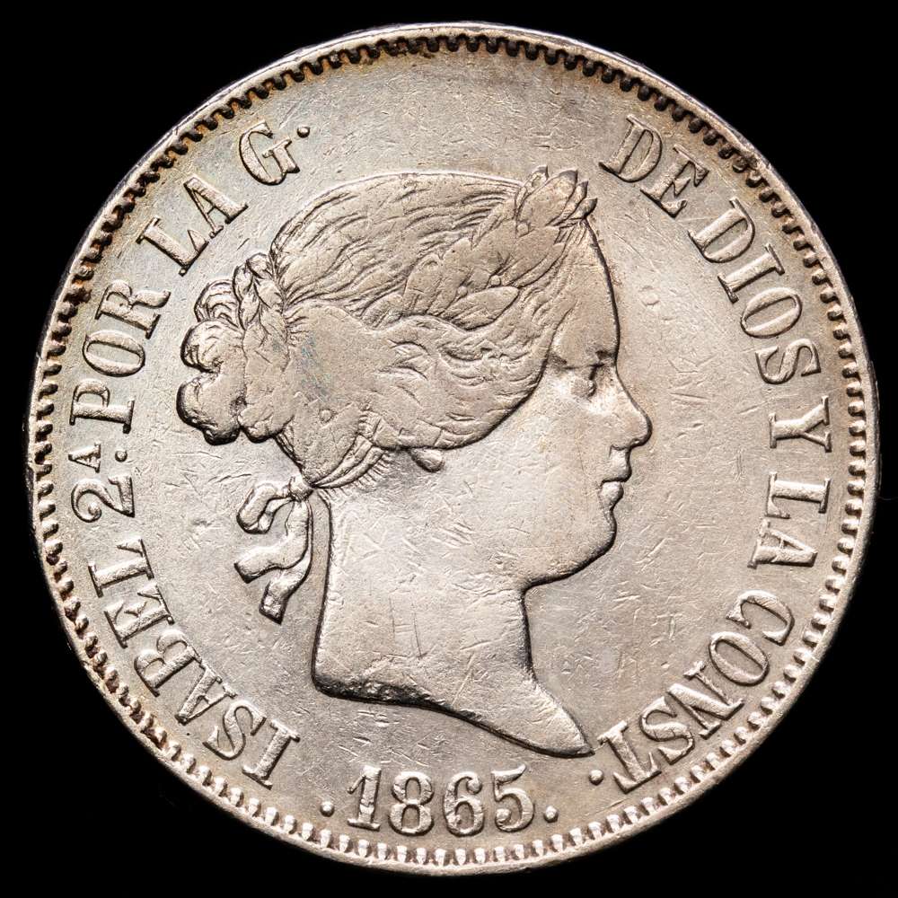 Isabel II (1833-1868). 1 escudo. 1865. Madrid. (Cal-563). Ag. 12,78 g. MBC.
