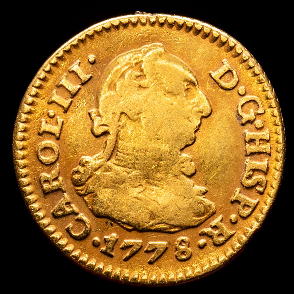 Carlos III (1759-1788). 1/2 escudo. 1778. Sevilla. CF. (Cal-1306). Au. 1,71 g. (MBC-). Descolgada.