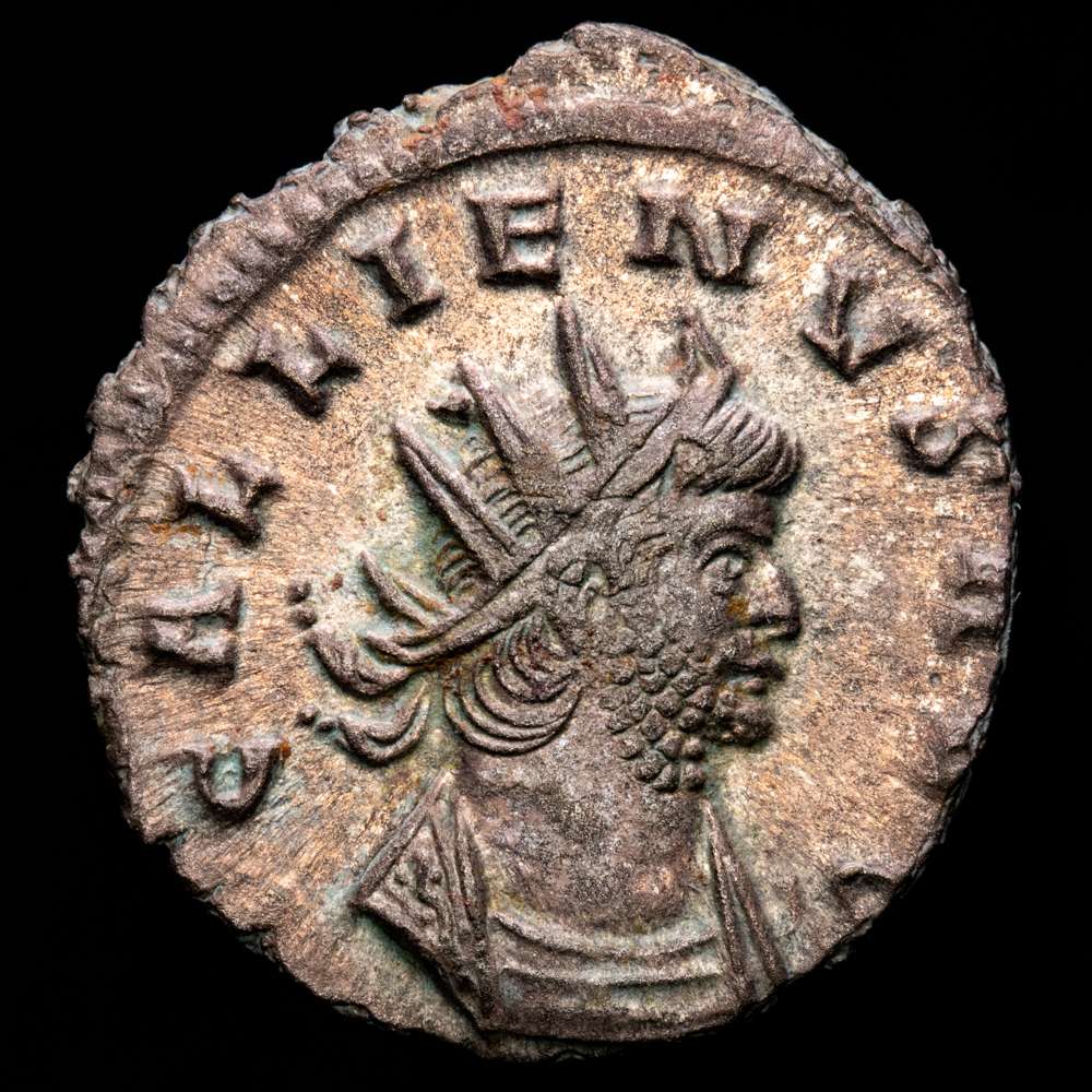 Galieno imperial romano , 253-268. Antoniniano (bronce plateado, 21 mm, 2,76 g, ), Roma, 265-266. Cohen 614. MIR 569w. RIC 236. Raro. MBC+. Bella pátina.