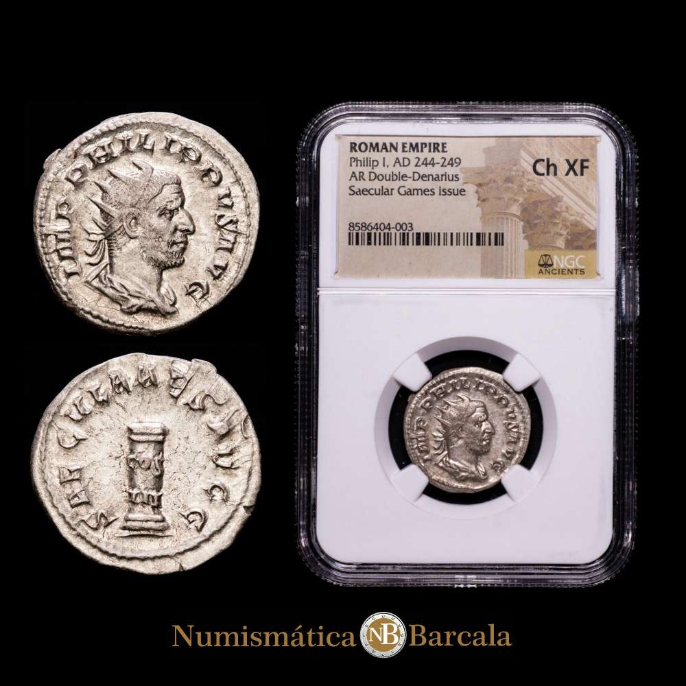 Filipo I, Imperio Romano , 244-249. Antoniniano (Plata, 22 mm, 4,02 g, 2 h), Roma. Cohen 193. RIC 24c. Encapsulado por NGC como Ch XF.