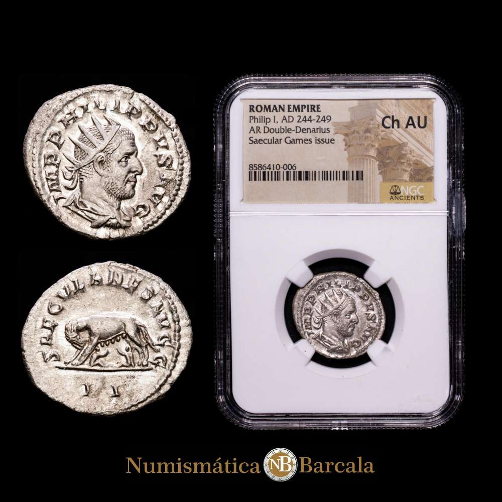 Filipo I. Antoniniano. 248 dC Roma. (Ric-IV 15). (Rsc-178). Ag. 3,71 gramos. Encapsulado por NGC como Ch AU.