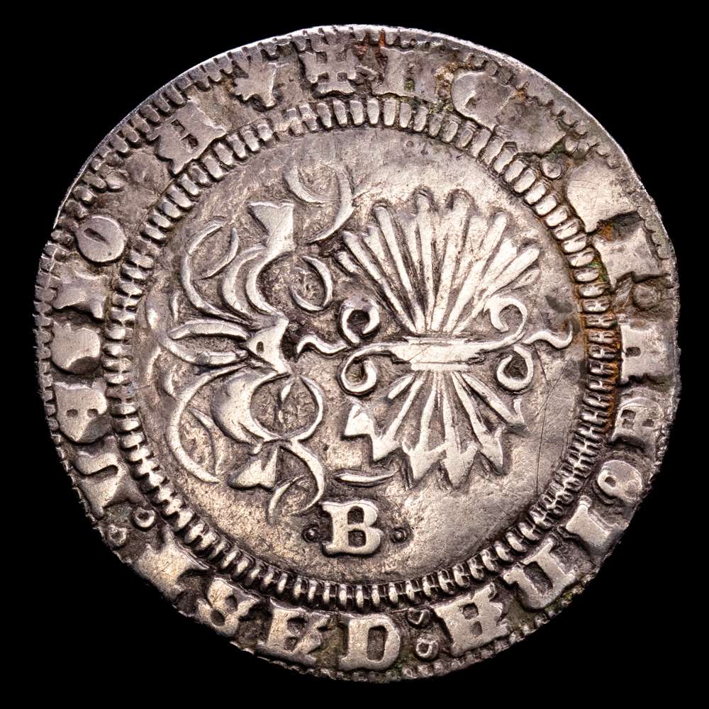 Fernando e Isabel (1474-1504). 1 real. Burgos. (Cal-312). Ag. 3,12 g. Perejil al final de la leyenda del reverso. VF.