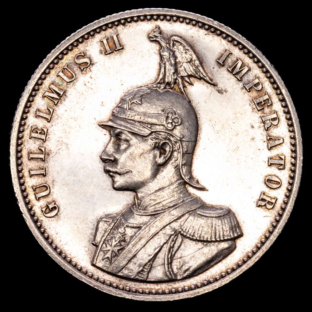 ÁFRICA COLONIAL, Alemán. Deutsch-Ostafrika (África Oriental Alemana). Guillermo II, 1888-1918. Rupia 1890 (plata, 30 mm, 11,68 g, 12 h), Berlín.  Jaeger N 713. XF+.