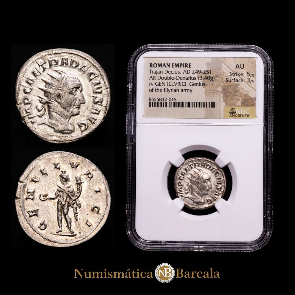 Trajano Decio. 249-251 d. C. Antoniniano de plata (21,5 mm, 3,40 g). Roma, 2.ª officina. 6.ª emisión, 251 d. C. RIC IV 38b; RSC 44. Encapsuldo por NGC como AU Strike: 5/5, Surface: 3/5.