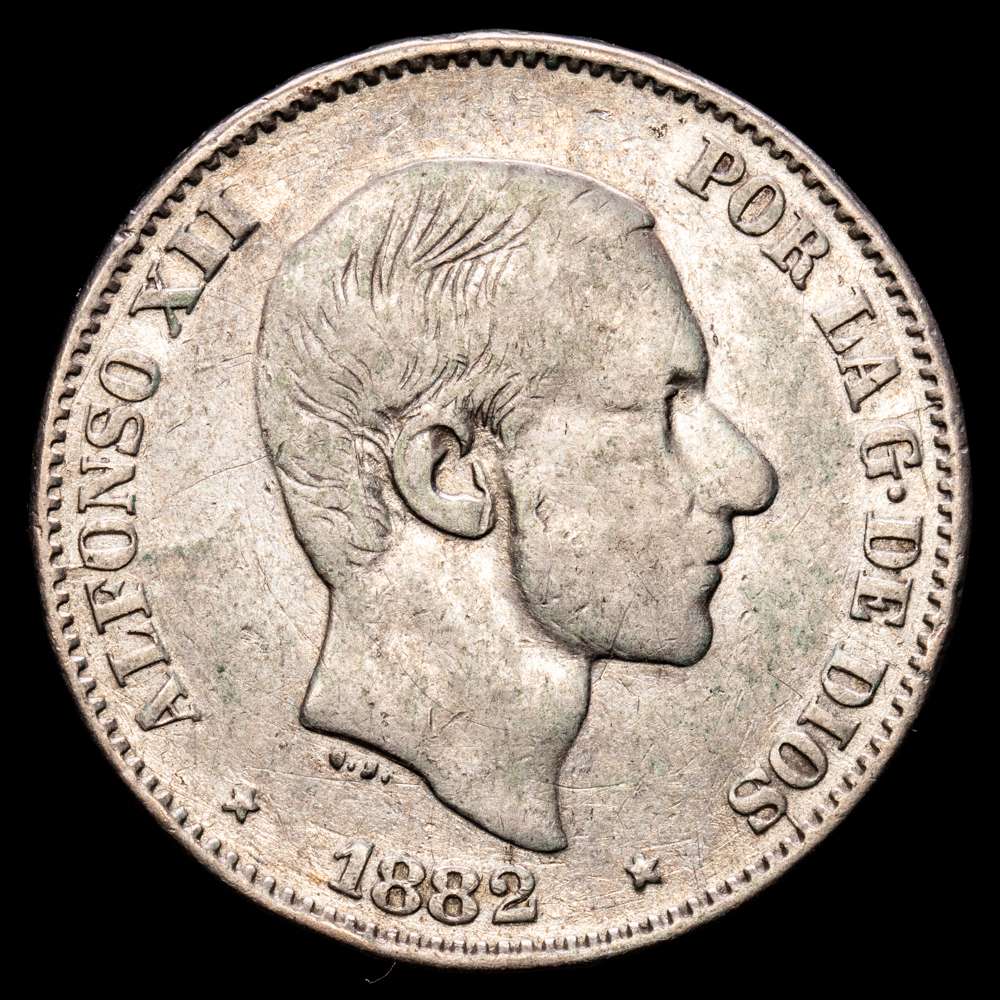 Alfonso XII. 50 céntimos. (12,67 g.). Manila (Filipinas). 1882. Aureo y Calico-118. MBC-.