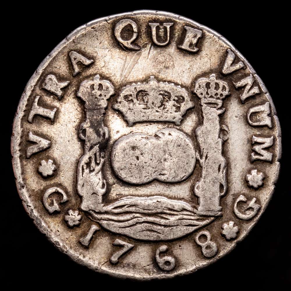 Carlos III (1759-1788). 4 reales. 1768. Guatemala. P. (Cal-799).(KM-26).(Yonaka-G4-68d).  Ag. 13,01 gramos. suave tono. MBC. Muy escaso.