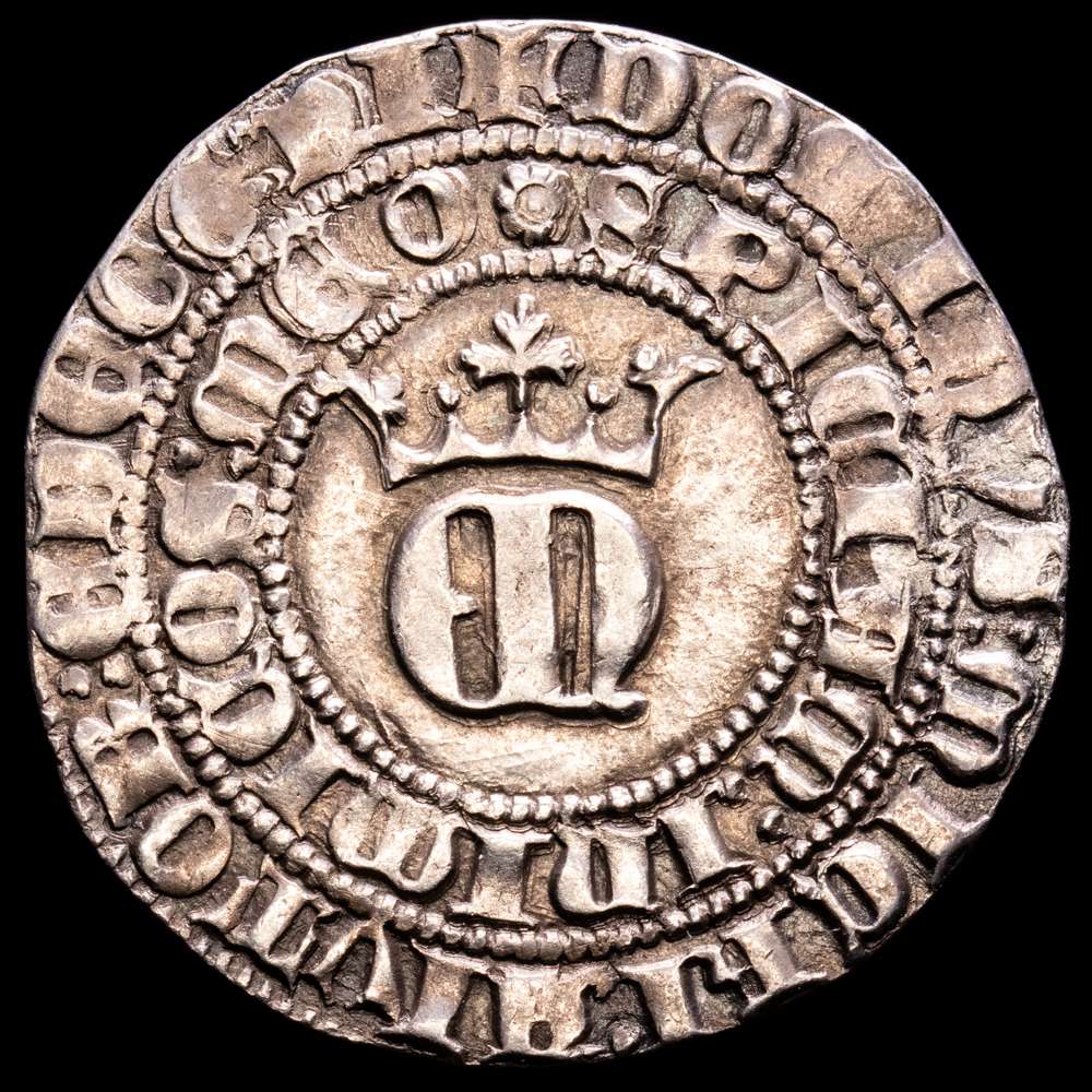 Reino de Castilla y León. Enrique II (1368-1379). 1 real. Sevilla. (Bautista-553).3,20 gramos. Rosas de seis pétalos en los ejes del cuartelado, S debajo. MBC+.