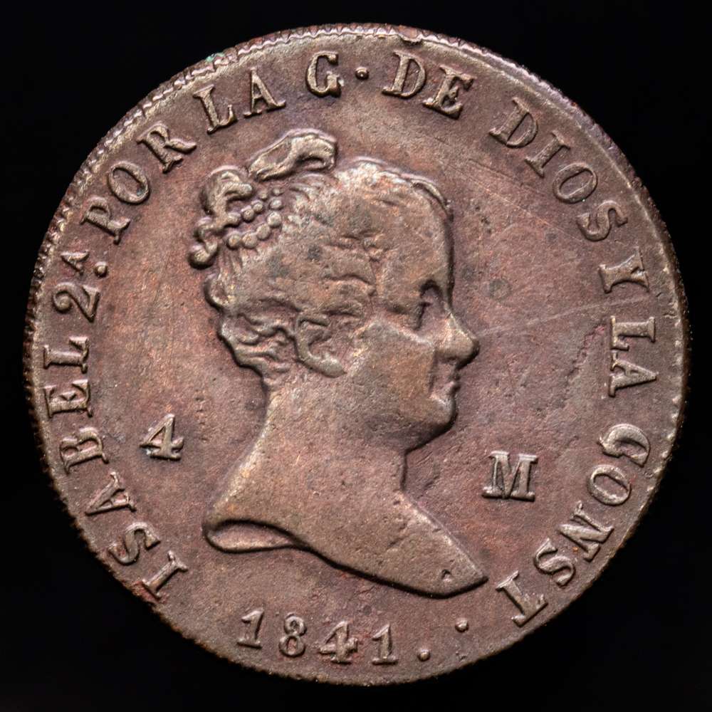 Isabel II. 1841 Jubia. 4 maravedíes. (AC. 69) (C. y N. 120).  Muy raro. 4,54 gramos. MBC+.