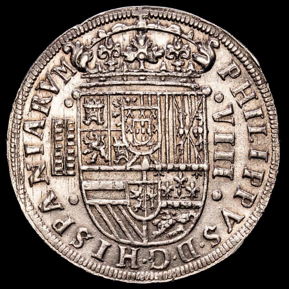 Felipe II (1556-1598). 8 reales. 1587. Segovia. (Cal-686). 27,29 gr. Ag. Acueducto de 7 arcos y 2 pisos. Muy rara. EBC+.