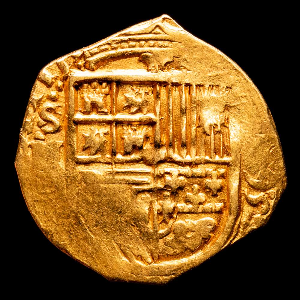 Felipe II (1556-1598) . 2 escudos. 1595. Sevilla. B. (Cal-852). (Tauler-50). Au. 6,78 g. Rara.  XF. Bonito color.