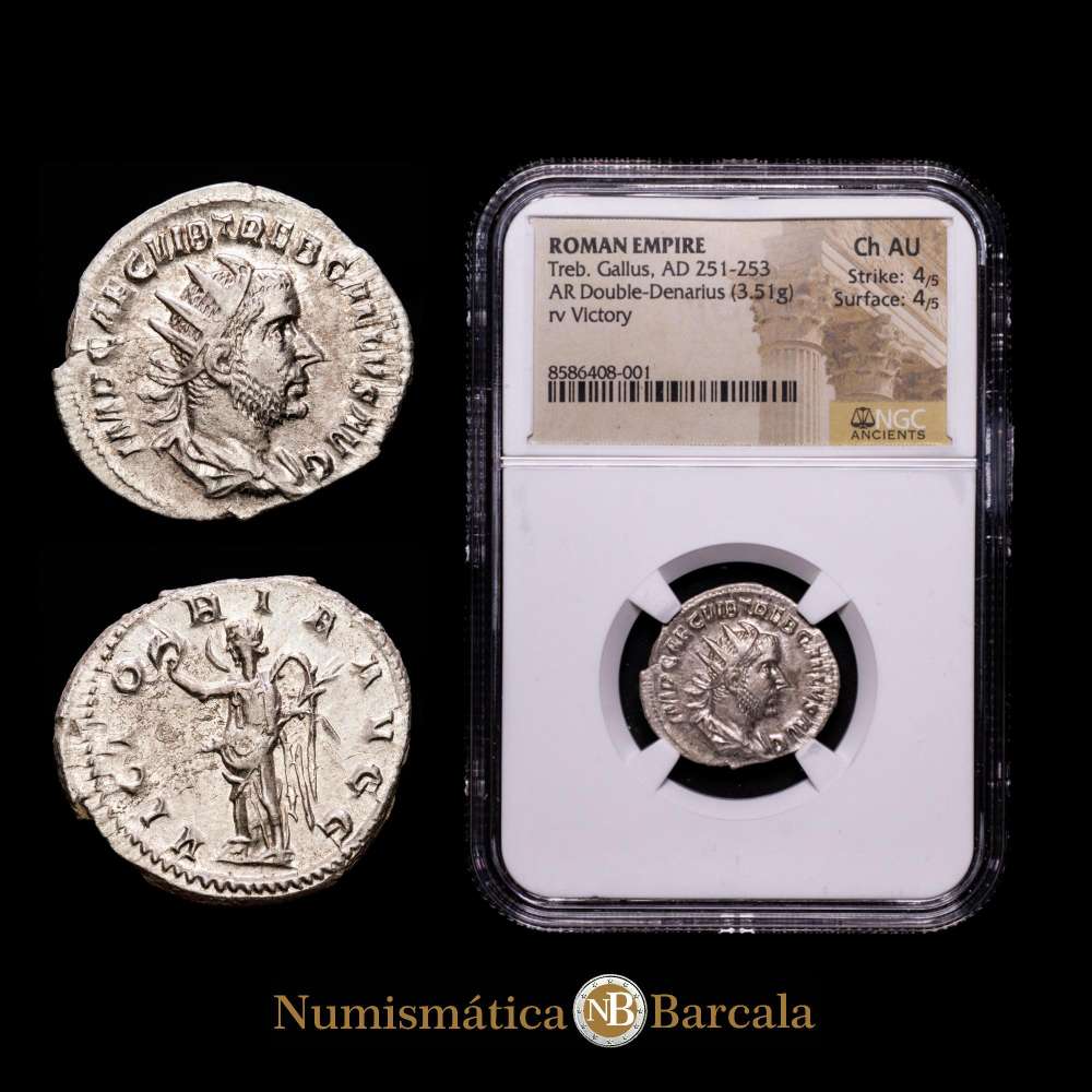 Treboniano Galo. Antoniniano; Treboniano Galo; 251-253 d. C., Roma, Antoniniano, 3,51 g. RIC-48a, C-128. Encapsulada por NGC como AU Strike 4/5 Surface 4/5.