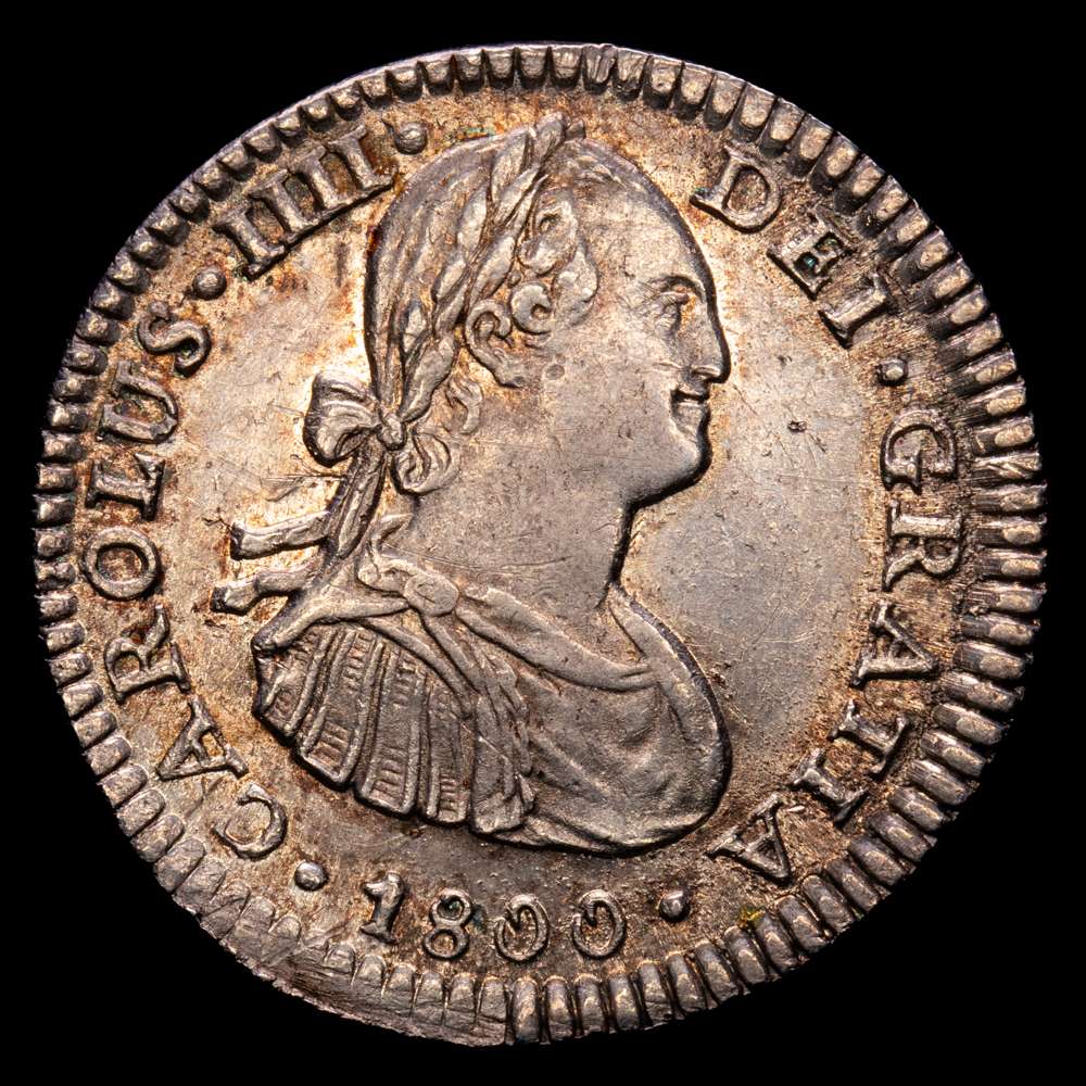 Carlos IV (1788-1808). 1 real. 1800. México. FM. (Cal-442). Ag. 3,43 g. Bonita pátina. Atractiva. EBC.