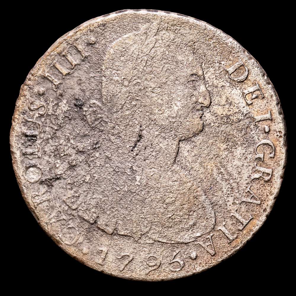 Carlos IV (1788-1808). 8 reales. 1795. Lima. IJ. (Cal-912). Ag. 25,55 gramos. Oxidaciones limpadas. Tono. (MBC-/MBC+).