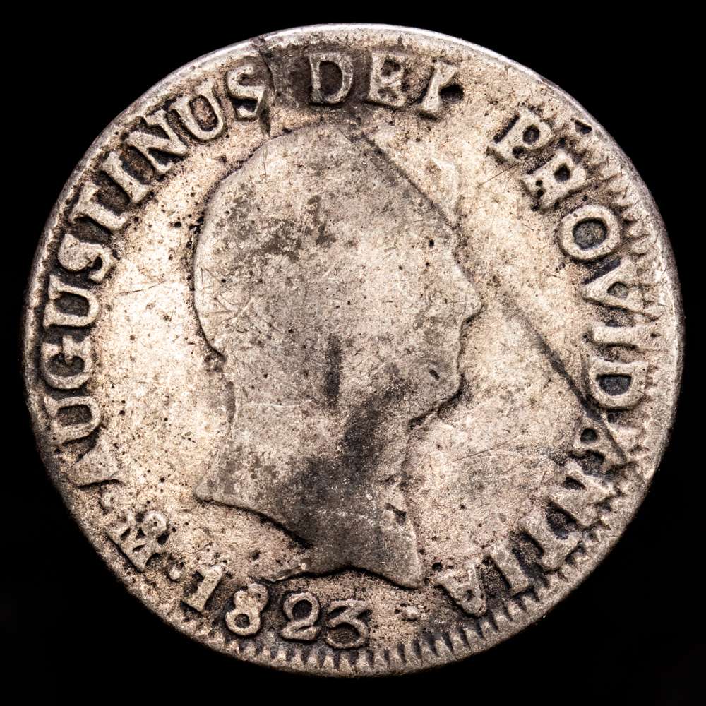 México. Agustín de Iturbide. 2 reales. 1823. México. JM. (Km-302). Ag. 5,01 gramos. Muy escaso. BC+.