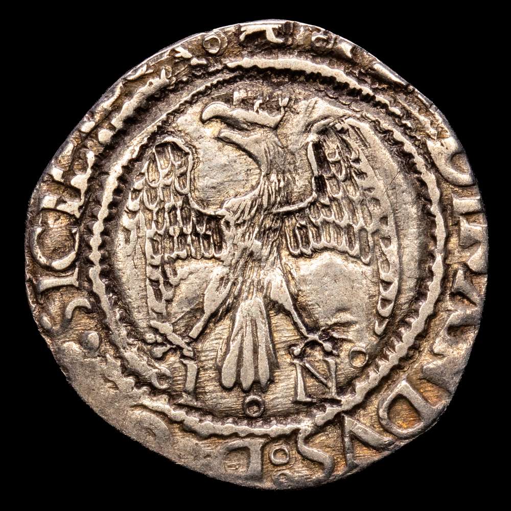FERNANDO EL CATÓLICO (II de Sicilia). (1479-1516). 1 Tari. (Ar. 2,49g/23mm). S/D. Messina, Sicilia IN. (Vicenti 37). MBC. Bonita pieza. Escaso ejemplar.