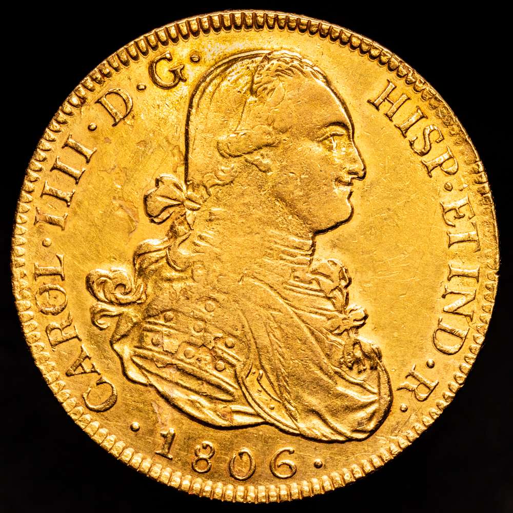Carlos IV. 8 Escudos. Potosí. 1806. P·J.  (AC. 1712) (Cal.Onza 1106).  Escaso. 27,01 gramos. MBC+.