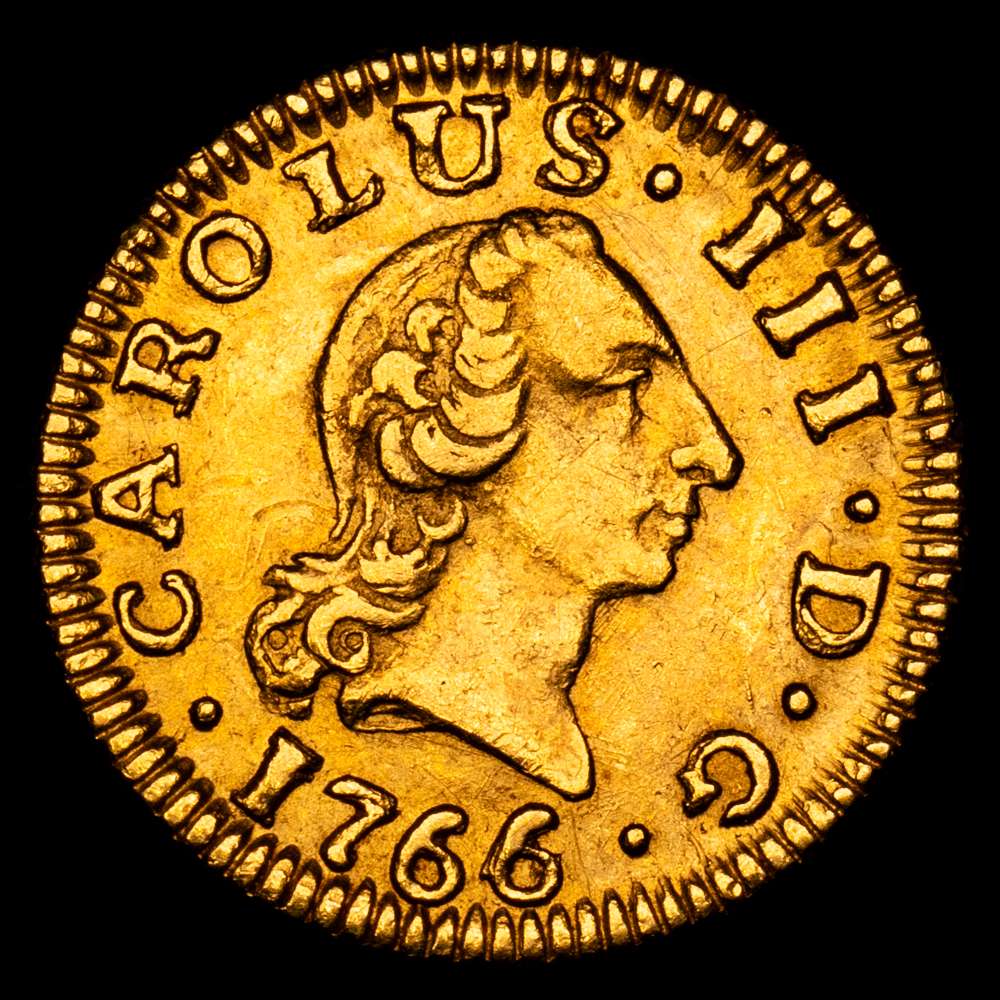 Carlos III. 1766/4 Sevilla. VC. 1/2 escudo. (AC. 1294). Bella. Sobrefecha muy escasa y mas así. 1,76 g. EBC-/EBC.
