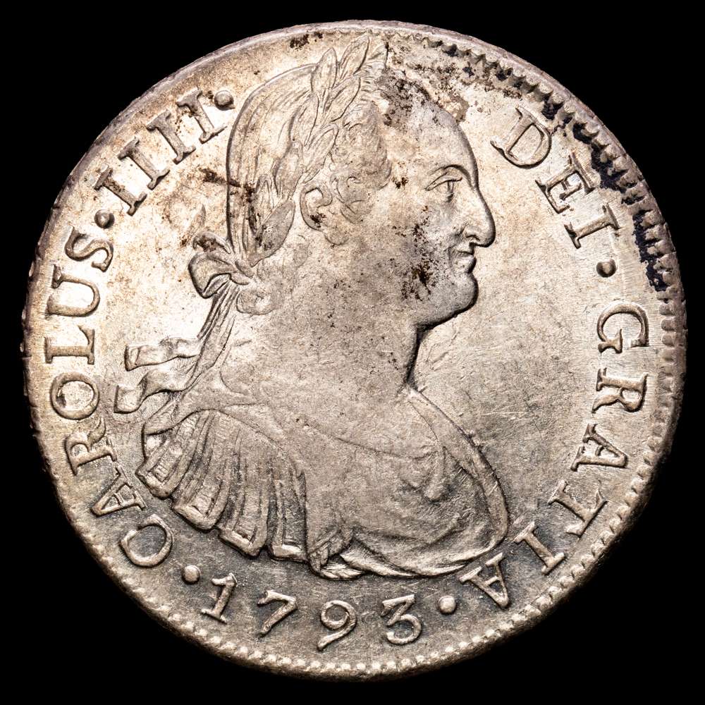 Carlos IV (1788-1808). 8 reales. 1793. Lima. IJ. (Cal-909). Ag. 27,01 gramos. Restos de brillo original. EBC-.