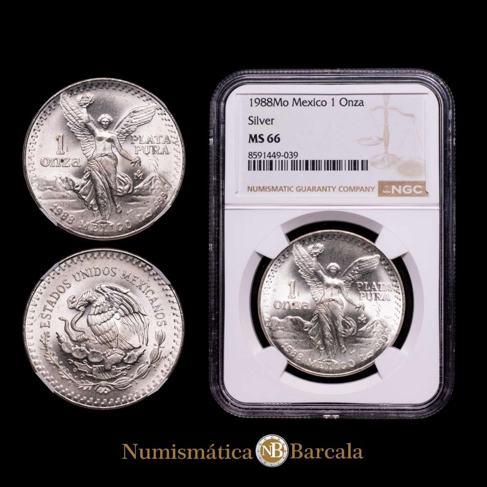 Estados Unidos Mexicanos. 1 Onza. (31,1 g.). México. 1988. KM-613. Encapsulada por NGC como MS66.