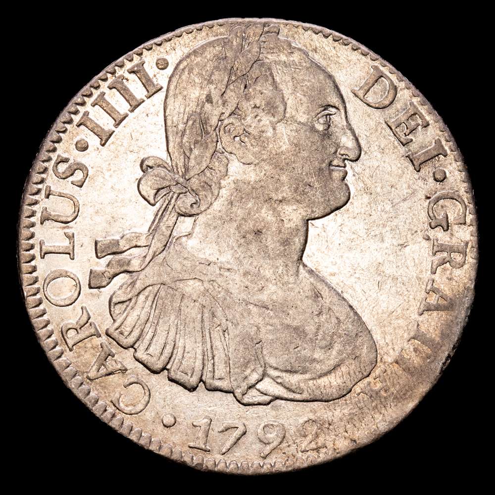 Carlos IV (1788-1808). 8 reales. 1792. México. FM. (Cal-954). Ag. 26,82 gramos. Restos de brillo original. MBC+.