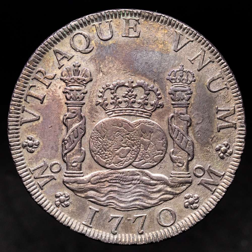 Carlos III (1759-1788). 8 reales. 1770. México. MF. (Cal-1099). Ag. 27,01 gramos. Bonita pátina. EBC.