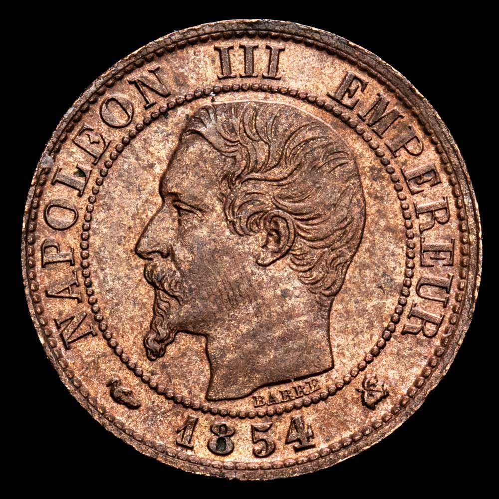 Francia – Napoleon III. 1 Centimo. (1,01 g.). Burdeos. 1854. K. KM-775. UNC.