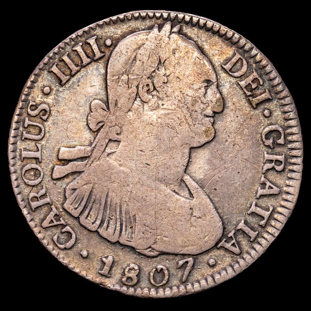 Carlos IV (1788-1808). 4 reales. 1807. Potosí. PJ. (Cal-843). Ag. 13,28 gramos. BC+.