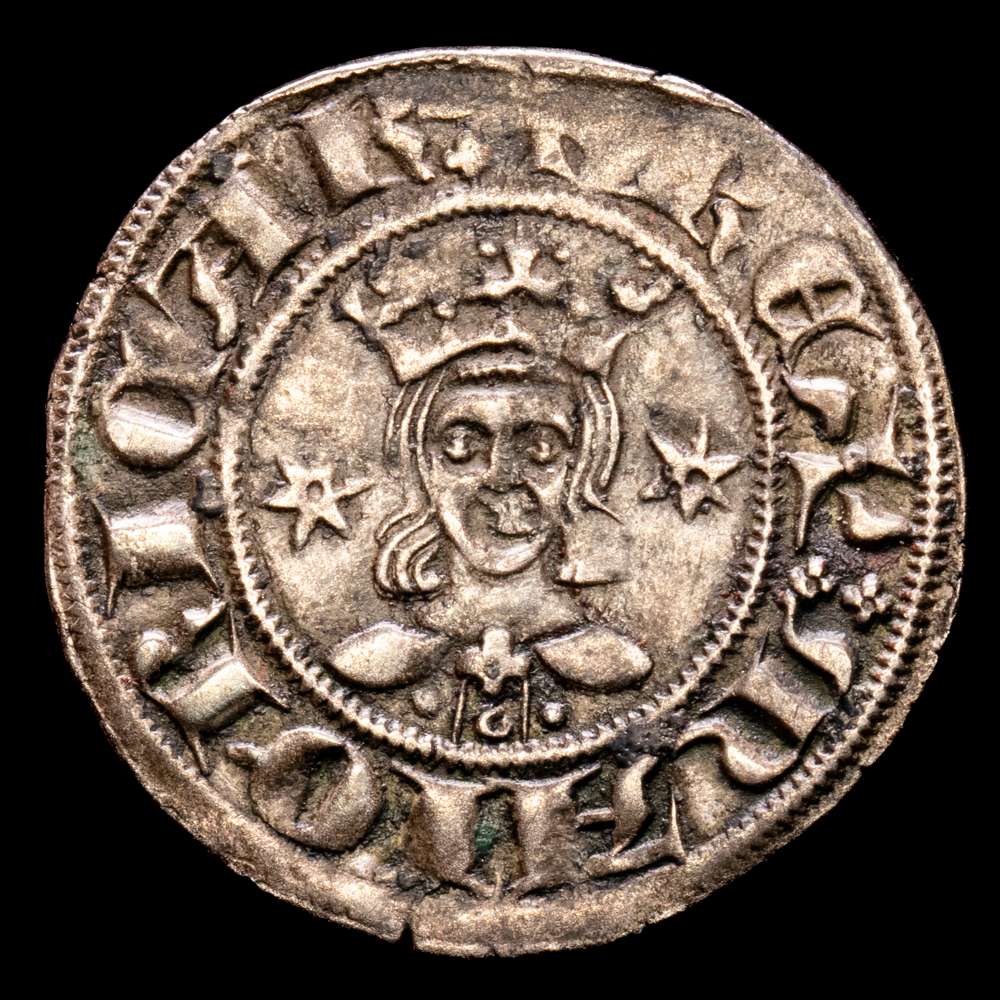 SANCHO I DE MALLORCA (1311-1324). Dobler. Mallorca. A/ + REX MAIORICAR. R/ + SACIVS, al inicio de la ley. IV-547. MBC+. Escasa.