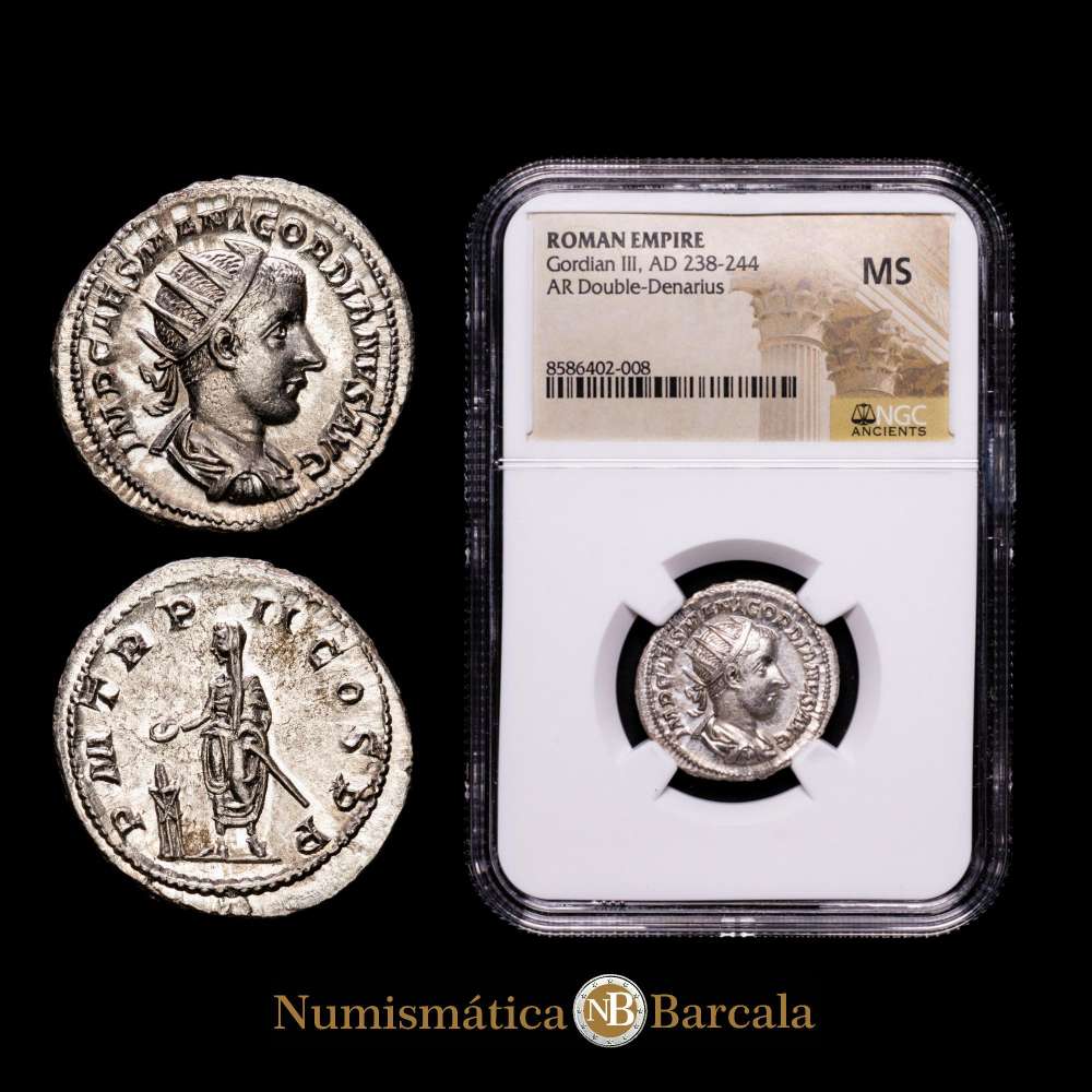Gordiano III, 238-244. Antoniniano AR 4,73 g. Roma, 240. Cohen 212. Michaux 329. RIC 54. Brillo original. Encapsulado por NGC como MS.