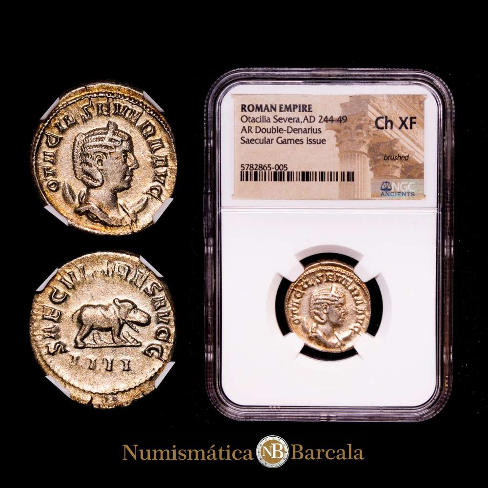 Otacilla Severa. Antoniniano. Roma, 248 d.C. SAECVLARES AVGG / IIII. RIC IV 116b. Encapsulada por NGC como Ch XF.