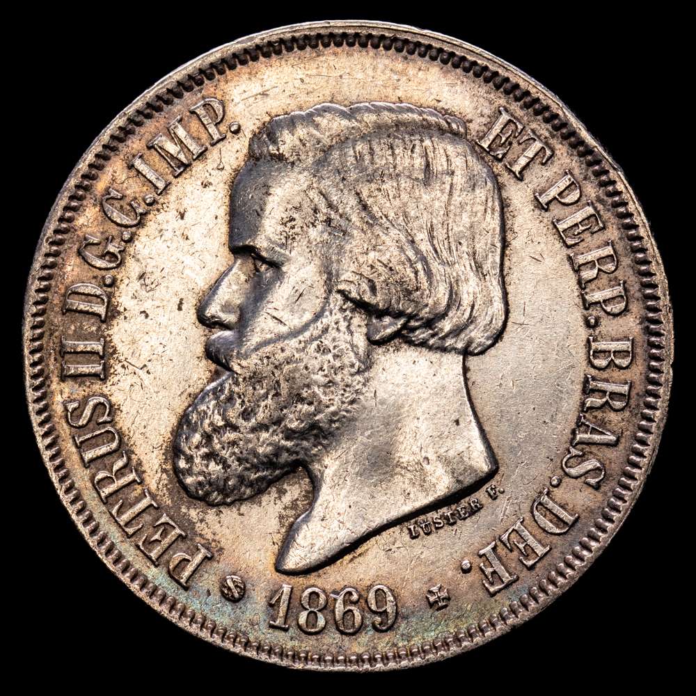 Brasil – Pedro II. 2000 Reis. (24,93 g.). 1869. KM 475. MBC+/EBC. Tono.