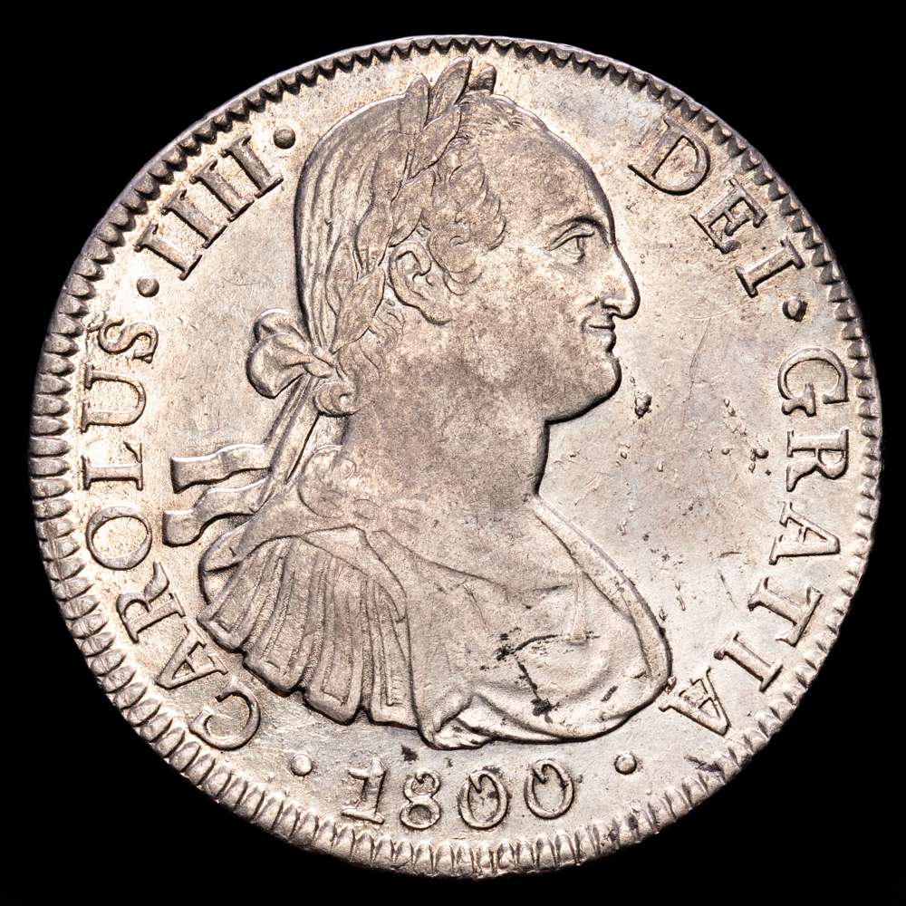 Carlos IV (1788-1808). 8 reales. 1800. México. FM. (Cal-965). Ag. 26,71 gramos. Parte dl brillo original. EBC+. Suave tono.