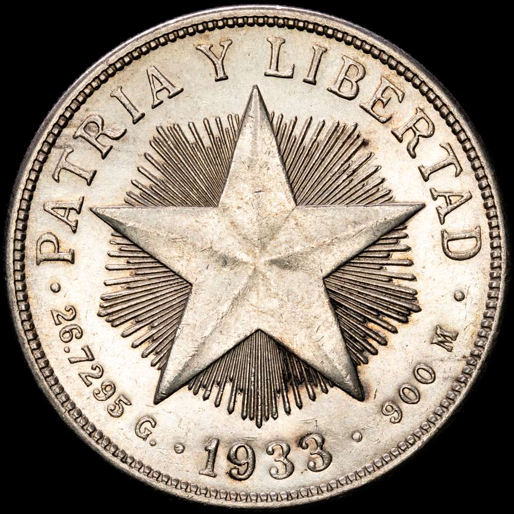 Cuba. 1 peso. 1933. Filadelfia. (Km-15.2). Ag. 26,79 g. Marquitas. Suave tono. EBC.
