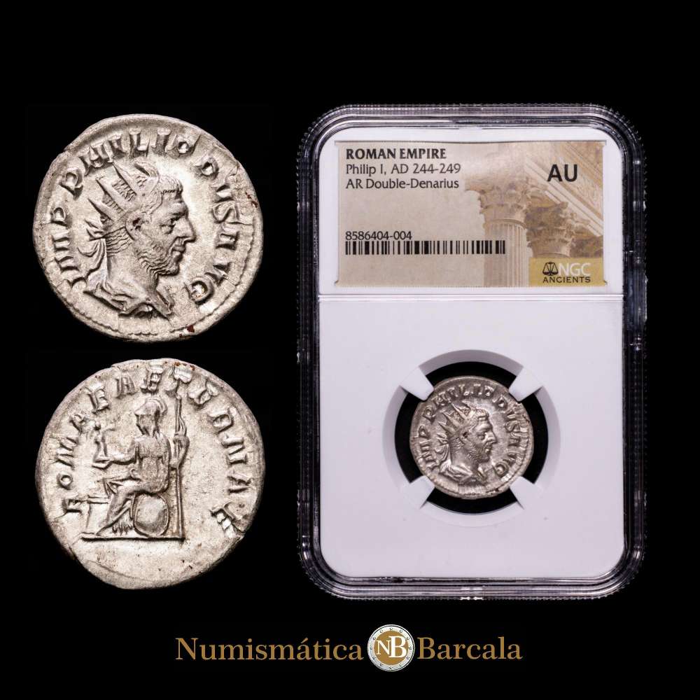 Filipo I. Antoniniano. 244-247 dC Roma. (Ric-IV 44b). (Rsc-169). Ag. 3,89 gramos. Restos de brillo originales. Encapsulado por NGC como AU.