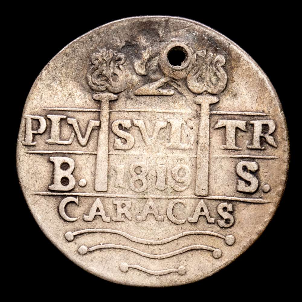 Fernando VII. 2 Reales. (4,41 g.). Caracas. 1819. B·S. AC-734. MBC. Rara