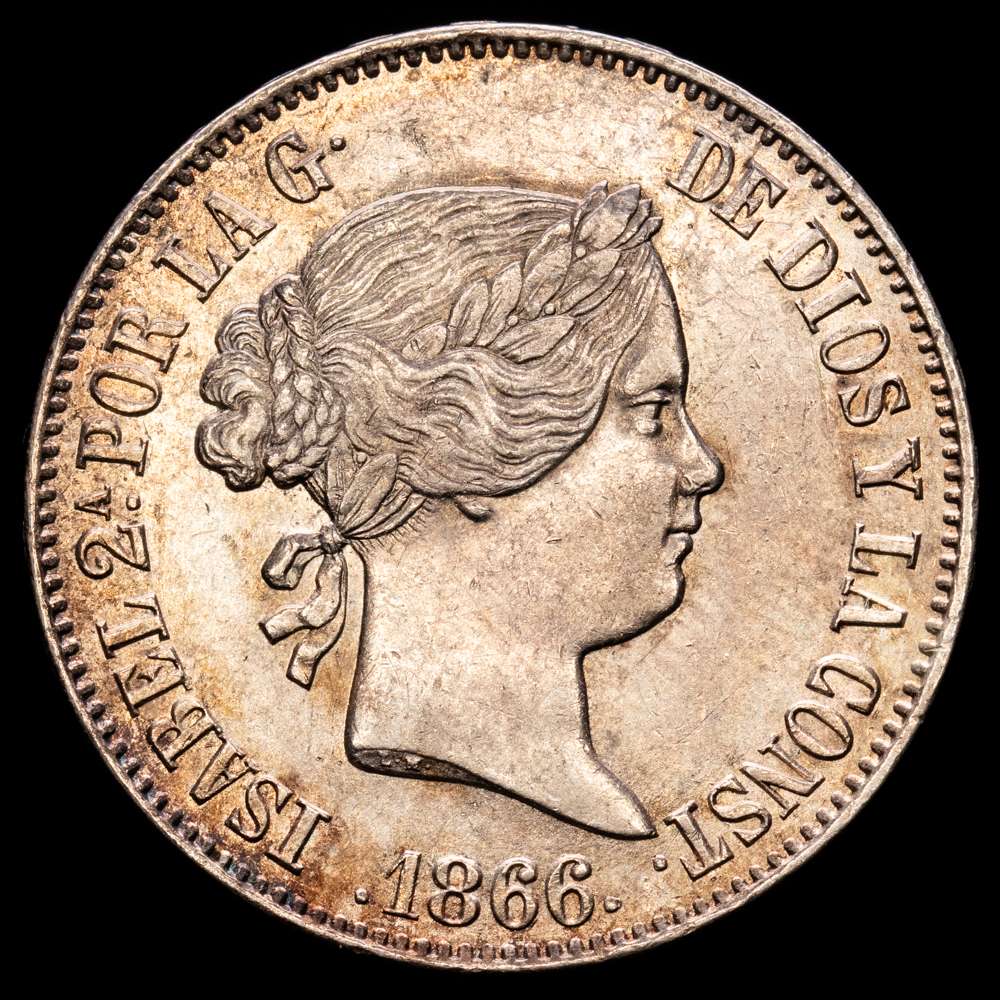 Isabel II (1833-1868). 1 escudo. 1866. Madrid. (Cal-564). Ag. 12,86 gramos. EBC.