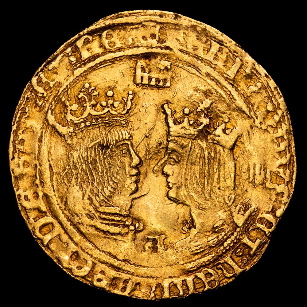 Reyes Católicos (1474-1504). Segovia. Doble excelente. (AC.716). 7,00 gramos. A entre los bustos. Acueducto de cuatro arcos y dos pisos. Rarisísima. MBC+.