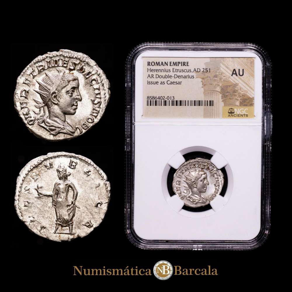 Herennio Etrusco. Antoniniano. 250-251 dC Roma. (Ric-RIC IV 149 (Decio)). (Seaby-38). Ag. 3,87 gr. Encapsulado por NGC como AU.