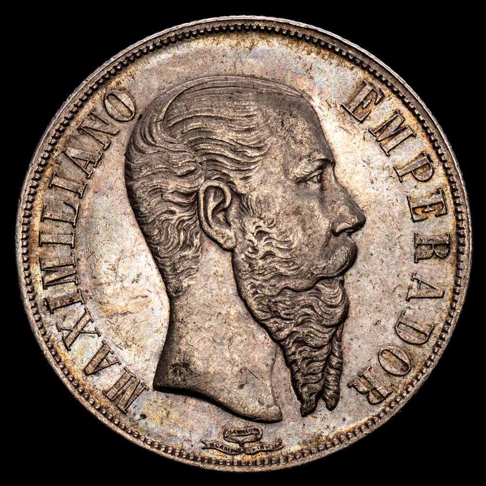 México – Maximilian I. 1 Peso. (26,87 g.). México. 1866. KM-388.1. EBC-. Suave pátina .